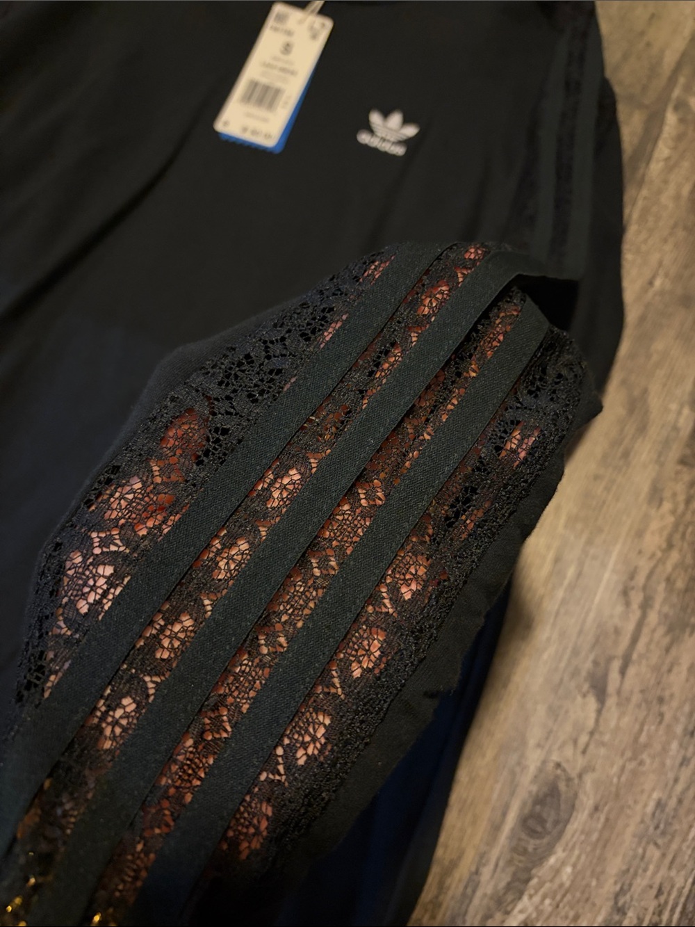 adidas Black Long-Sleeve Crewneck dress with Lace Sleeve detailing - Picture 2 of 4